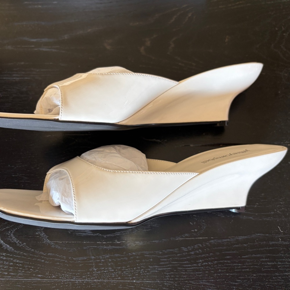 Jeffrey Campbell Cream Patent Leather Wedge Mule